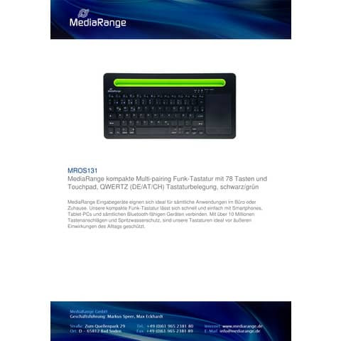Tastatur schwarz/grün MEDIARANGE MROS131