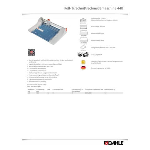 Rollen Schneidemaschine 440 DAHLE 00440-21310 Premium