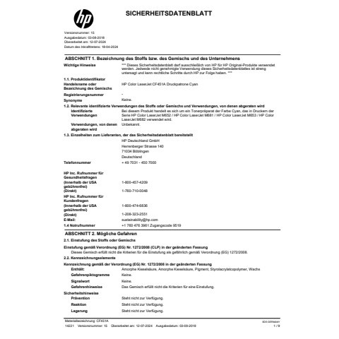 Lasertoner Nr.655A cyan HP CF451A