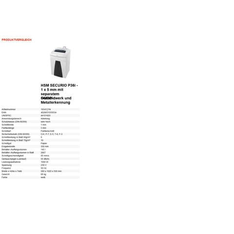 Aktenvernichter Securio P36i weiß HSM 1854121N 1x5mm