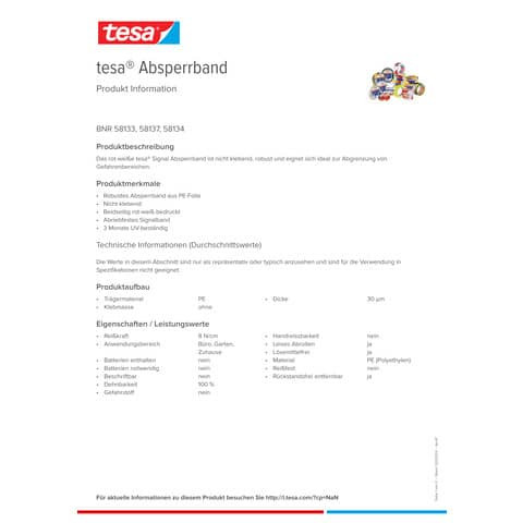 Absperrband rot/weiß TESA 58137-00000-00 80mm 100m