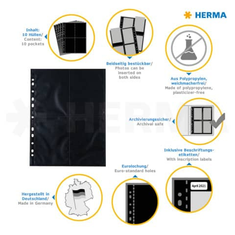 Sichthülle Fotophan 10x15 cm hoch sw HERMA 7785 10 Stück
