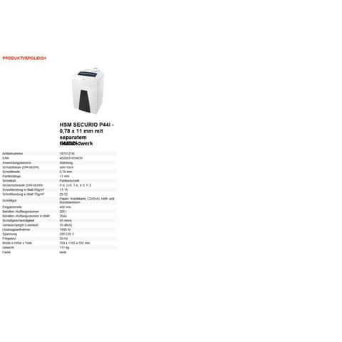 Aktenvernichter Securio P44i weiß HSM 1875121M 0,78x11mm