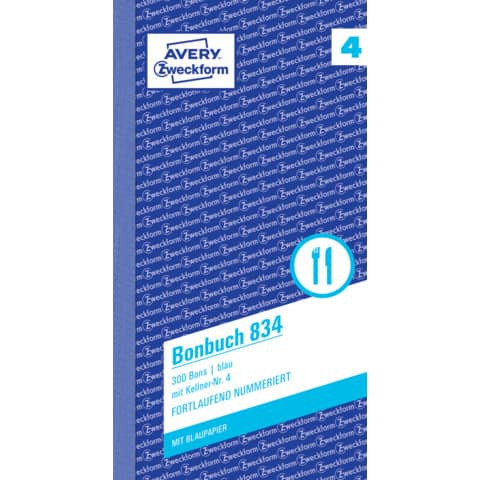 834 Bonbuch, Kompaktblock, mit Kellner-Nr., 2 x 50 Blatt, blau