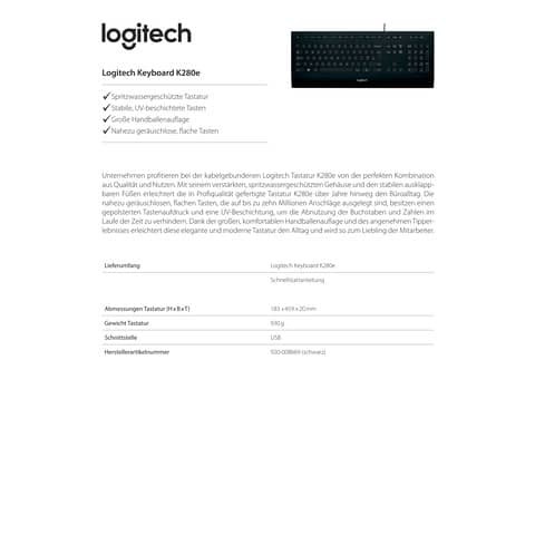 Tastatur K280e USB Business schwarz LOGITECH 920-008669