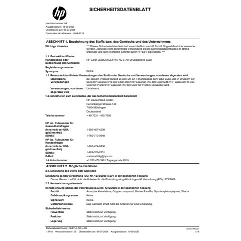 Lasertoner Nr. 305A cyan HP CE411A