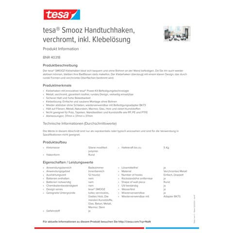 Handtuchhaken Metall chrom TESA 40318-00000-00 Smooz