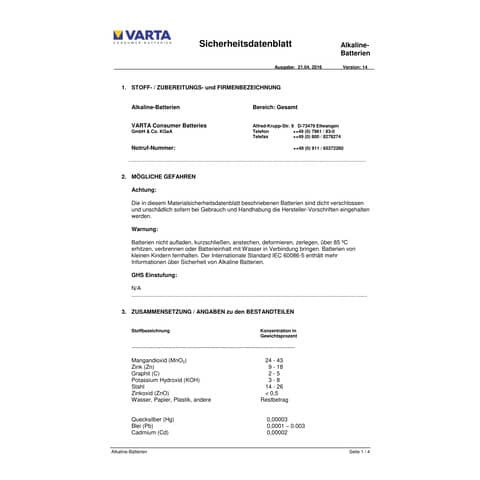 Batterie Typ C Indu strial VARTA 04014211111