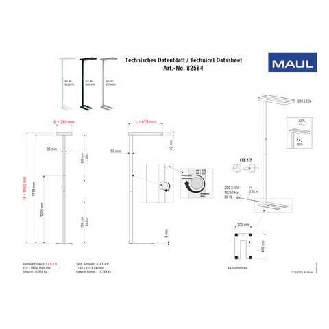 Stehleuchte Javal LED silber MAUL 82584 95 dimmbar