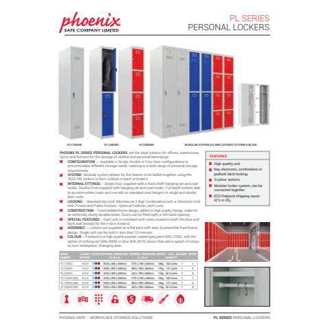 Garderobenschrank 4 Fächer grau/rot PHÖNIX SAFE PL1430GRK Stahl,Vorhangschl.