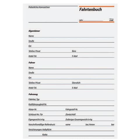 Fahrtenbuch für Pkw und Lkw - mit Klammerheftung, A5, 32 Blatt
