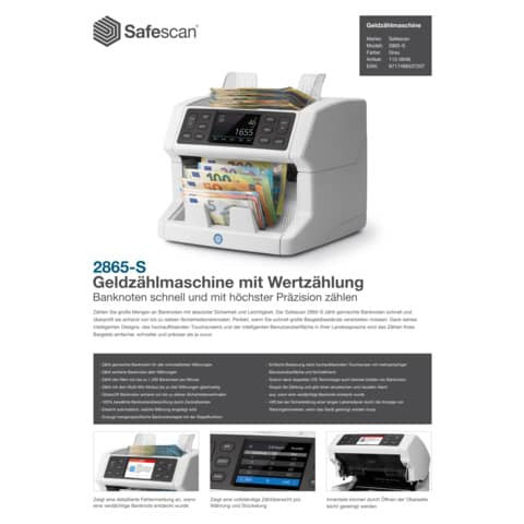 Banknotenzählgerät +Prüfer grau SAFESCAN 112-0648 2865-S