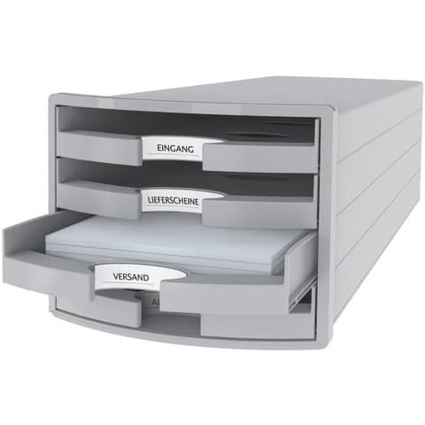 Schubladenbox 4 Laden lichtgrau HAN 1013-11 offen