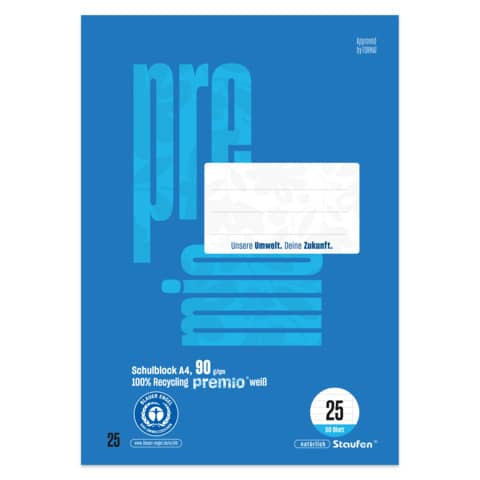 Schulblock A4 90g 50BL 9mm lin.+R blau STAUFEN PREMIO 040751025 LIN25