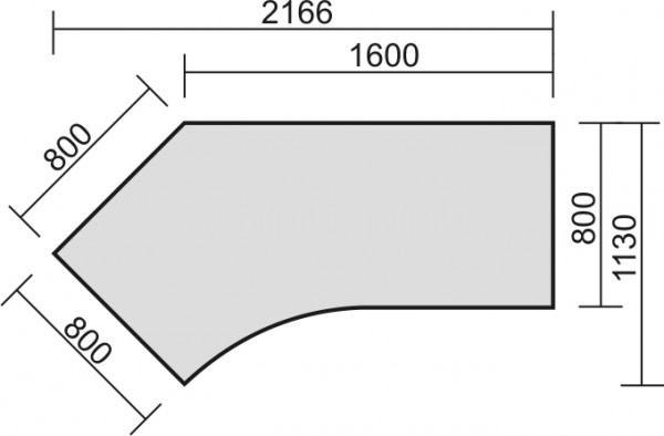 Strichzeichnung Plattenform PC-Form 135° links
