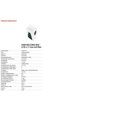 Aktenvernichter SecurioB32 ws HSM 1825111O 0,78x11mm