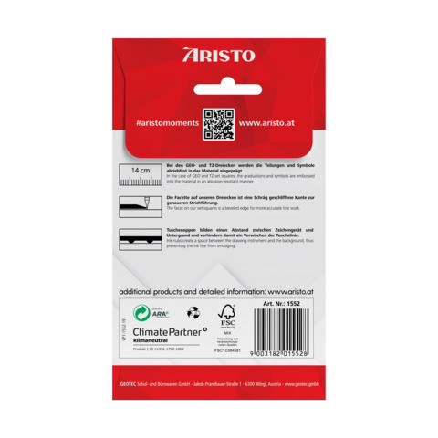 Geodreieck 16cm ohne Griff ARISTO 70-AR1552