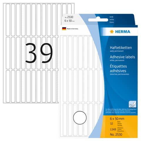 Etiketten 6x50mm 1248 Stück weiß HERMA 2530 permanent haftend