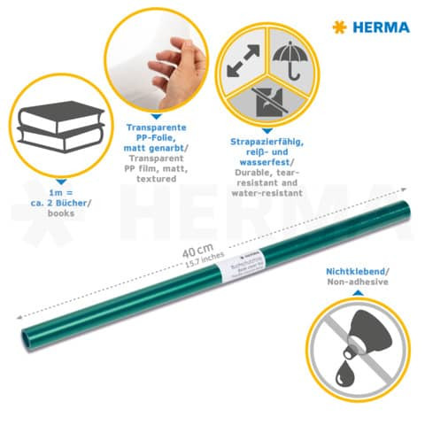Einbandfolie 2m x 40cm grün HERMA 7365 Buchschutzfolie