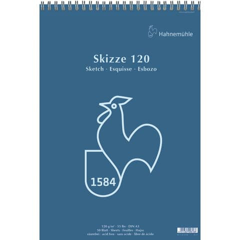 Skizzenblock A3 120g 50BL hellweiß HAHNEMÜHLE 60120269 Spirale