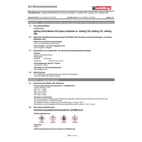 Lackmalstift 750 2-4mm blau EDDING 4-750003 Rundspitze