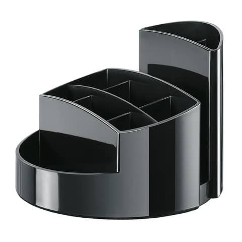 Schreibtischköcher RONDO - 9 Fächer, Gummifüße, Briefschlitz, hochglänzend, schwarz