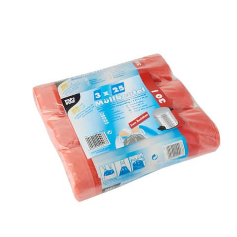 Müllsack +Zugband 55x70 3x25ST rot PAPSTAR 12417 HDPE 30Liter
