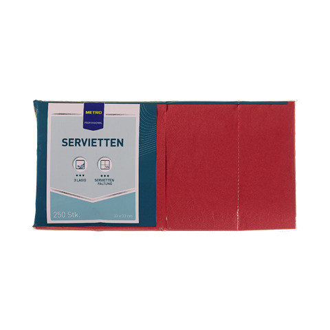 Servietten Zellltuch 33x33cm 1/4 F 250St METRO rot 912911