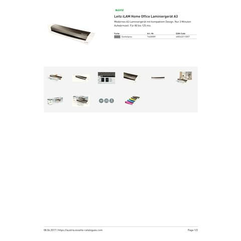 Laminator iLam HomeOffice A3 grau LEITZ 7440-00-89