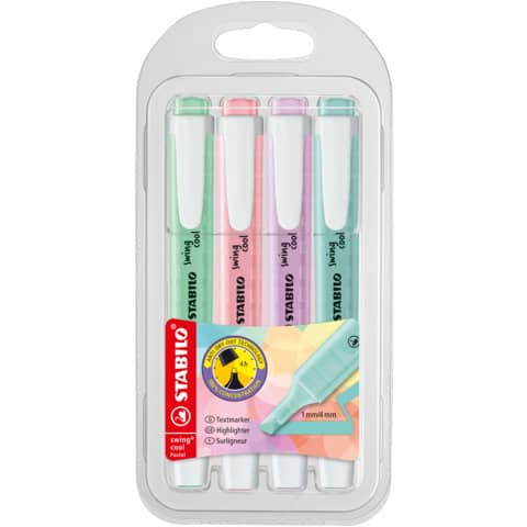Textmarker 4ST swing cool pastel sort. STABILO 275/4-08