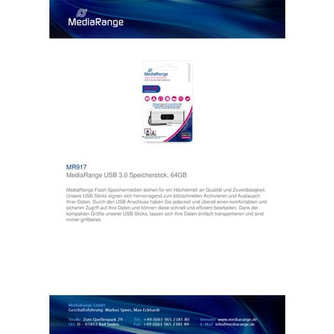 USB Stick 3,0 super speed MEDIARANGE MR917 64Gb