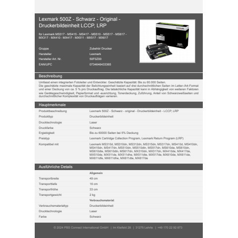 Trommeleinheit schwarz LEXMARK 50F0Z00