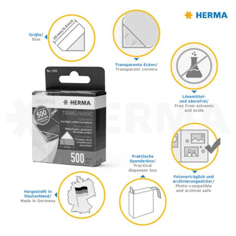 Fotoecken Transparol Spenderbox 500 St HERMA 1383 weiß/glasklar