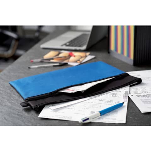 Reißverschlusstasche VELOBAG® Combi - Stoff, schwarz/blau, 342 x 230 mm