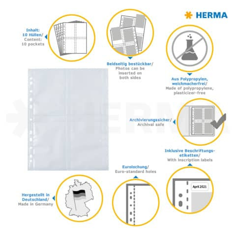 Sichthülle Fotophan 9x13 cm hoch weiß HERMA 7583 10 Stück