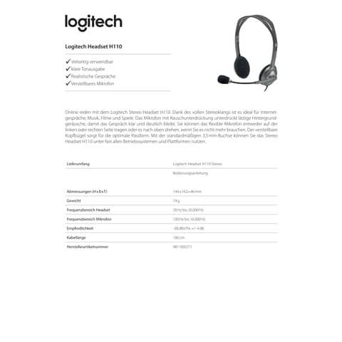 Kopfhörer H110 Stereo schwarz LOGITECH 981-000271 3,5mm