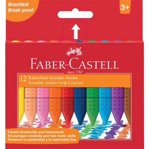 Kreidestift Jumbo 12St sort. FABER CASTELL 122540 radierbar wf