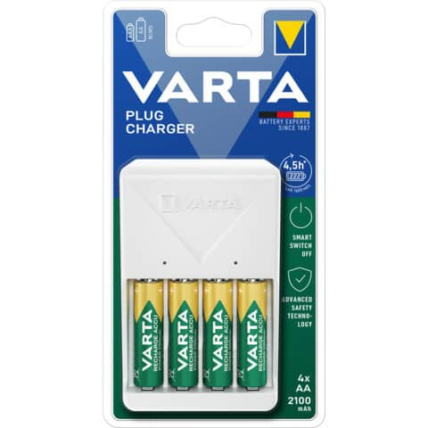 Ladegerät Akku +4xAA weiß VARTA 57657 101 451 Plug Charger
