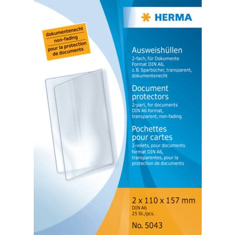 Ausweisklapphülle 2x 110x157 mm transp. HERMA 5043 f. Dokumente Format A6