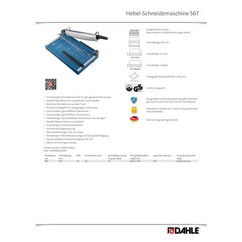 Hebel Schneidemaschine 567 DAHLE 00567-21404