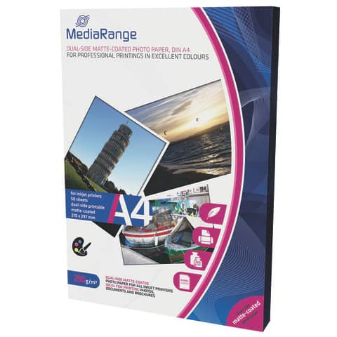 Inkjet Fotopapier 50BL A4 weiß MEDIARANGE MRINK112 250g beids.matt