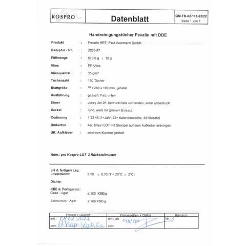Handreinigungstücher 150ST PEVALIN 56289-00000-00