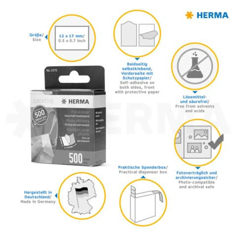 Fotokleber Kartonspender 500 Stück HERMA 1070 mit Abziehlasche