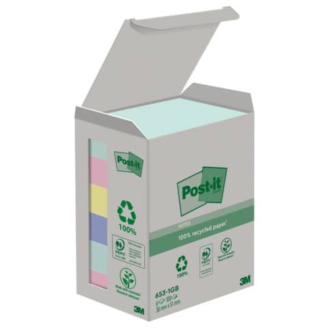 Haftnotizblock 38x51mm pastell Rain POST-IT 653-1GB UWF 100Bl 6St