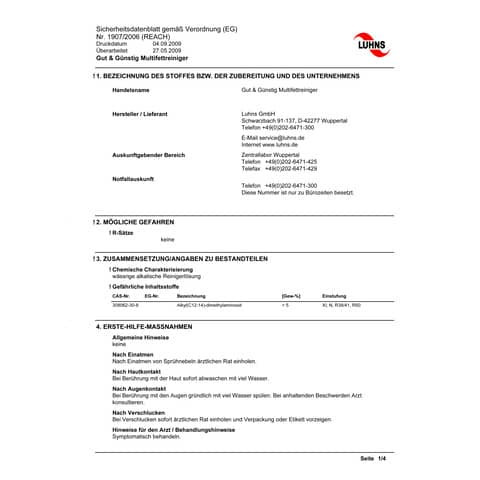Reiniger Multifettlöser 750ml G&G 1365418004