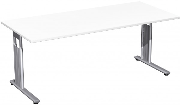 Schreibtisch höhenverstellbar, 1800x800x680-820, Weiß/Silber