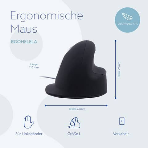 HE Mouse Ergonom. Maus 93x79x110mm sw R-GO TOOLS RGOHELELA f. Linksh.