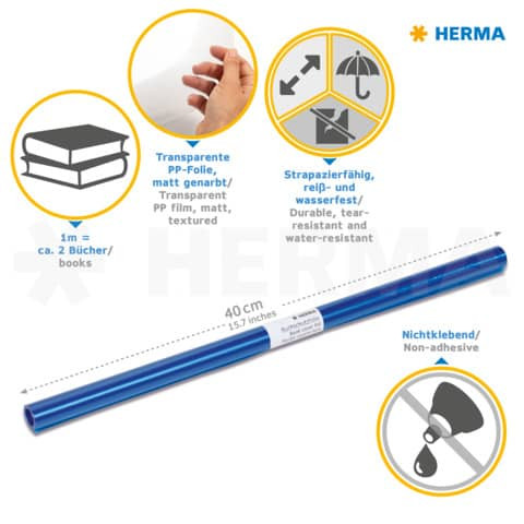 Einbandfolie 2m x 40cm blau HERMA 7363 Buchschutzfolie