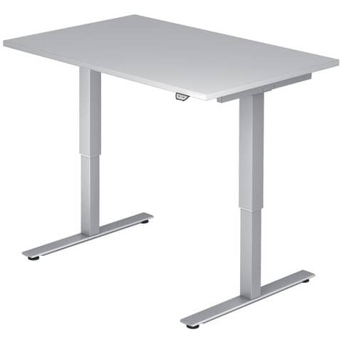 Sitz-Steh-Schreibtisch mit T-Fuß - 120 x 72-119 x 80 cm, elektr. höhenverstellbar, Grau, mit Montage
