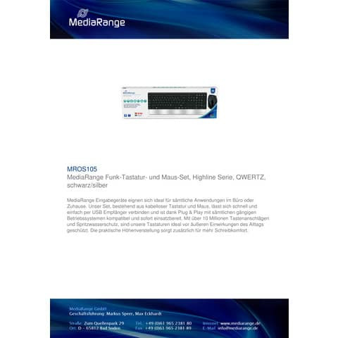 Tastatur +Mausset sw/silb MEDIA RANGE MROS105 Funk